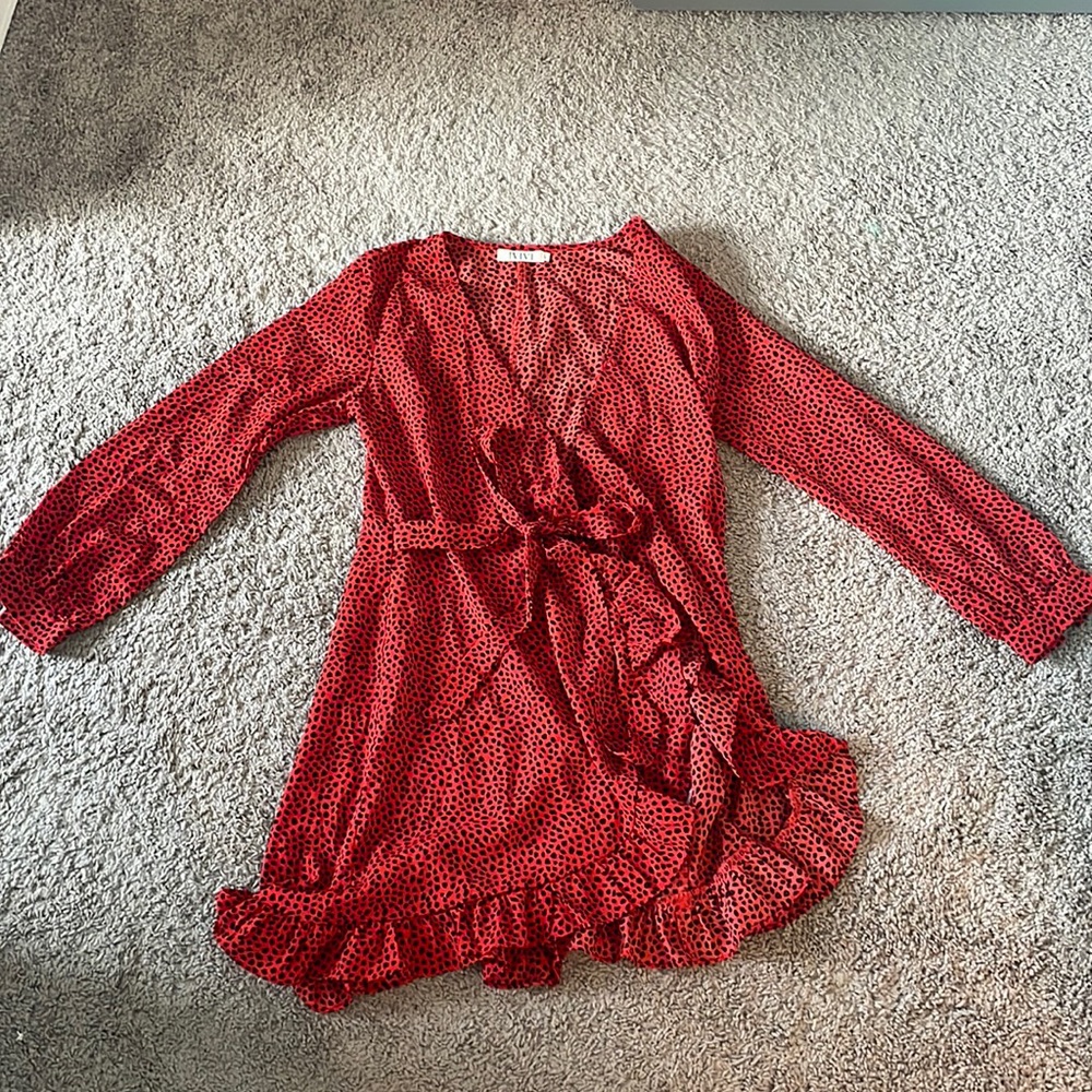 IVIVI Red and black polka dot wrap dress. Size L. Never worn. Super cute!
